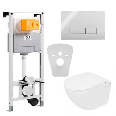 Комплект інсталяція OLI 120 PLUS + унітаз RONIN з сидінням Soft Close дюропласт + кнопка змиву Narrow хром + шумоізоляційна прокладка