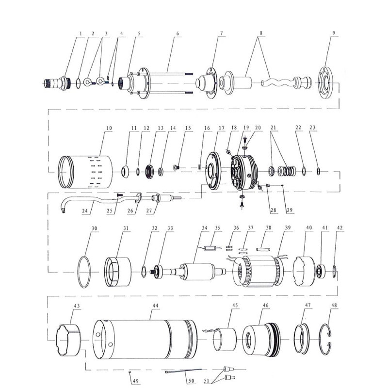 Насос Dongyin 777201 шнековий 0.37кВт H 130(65)м Q 20(13.3)л/хв Ø75мм (нерж) (3QGD0,8-50-0,37)