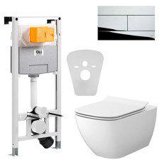 Комплект інсталяція OLI 120 PLUS + унітаз VIRGO B245 CLEAN ON із сидінням Soft Close дюропласт + кнопка змиву Slim хром